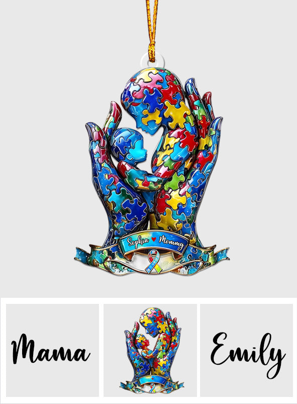 Maman et enfant - Ornement personnalisé de sensibilisation à l'autisme