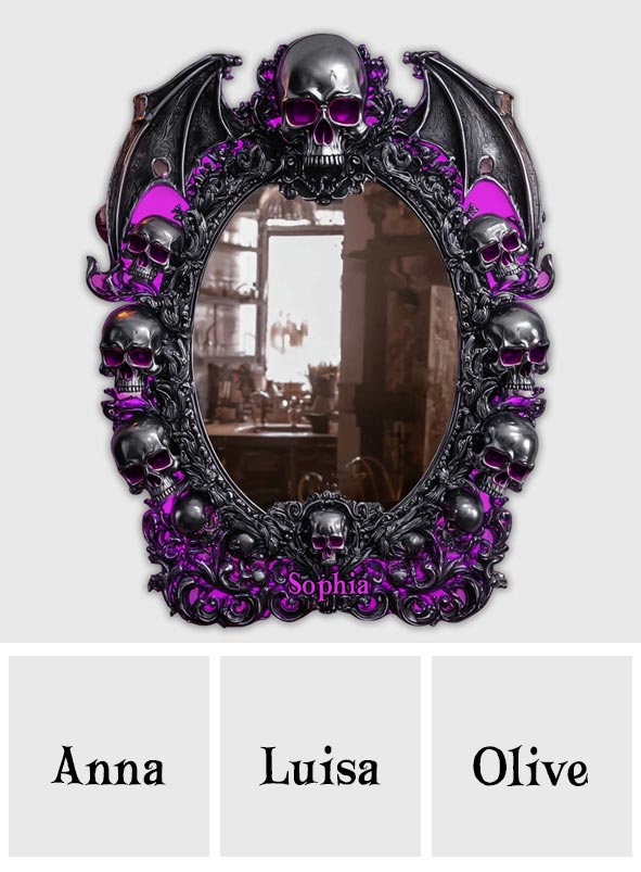 Crâne d'Halloween - Miroir mural personnalisé en forme de crâne avec lumière LED