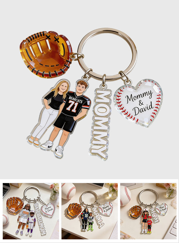 Custom Any Photo Baseball Mom/Grandma - Personalized Baseball Premium Keychain With Charms