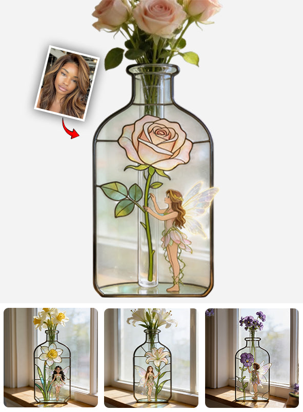 Custom Garden Fairy With Favorite Flower - Personalized Gardening Custom Shape Acrylic Flower Vase