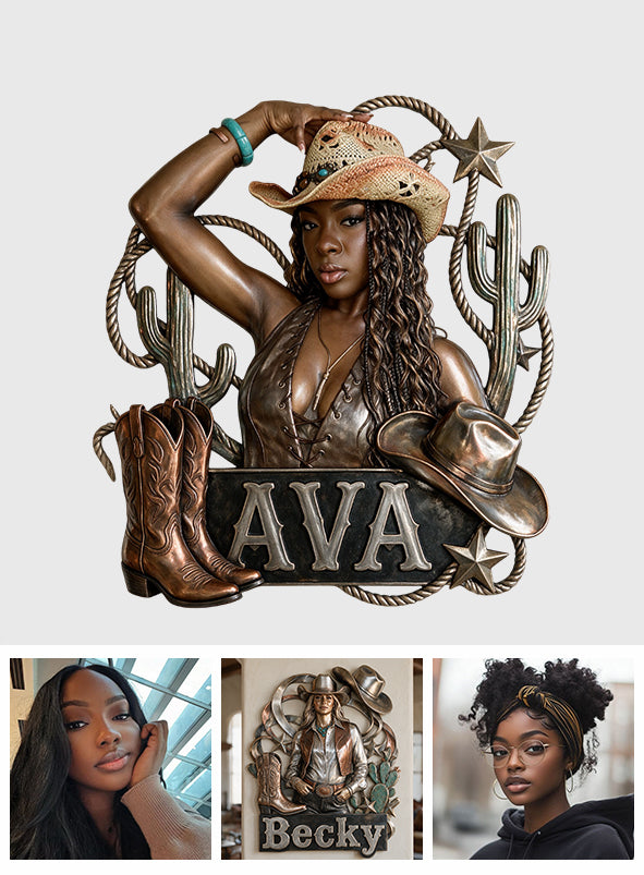 Cowgirl Spirit - Personalized Cowgirl 3D Printed Cut Metal Sign