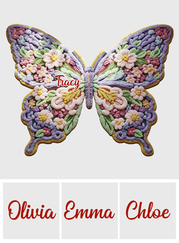 Flower Butterfly - Personalized Butterfly Non-Slip Tufted Rug