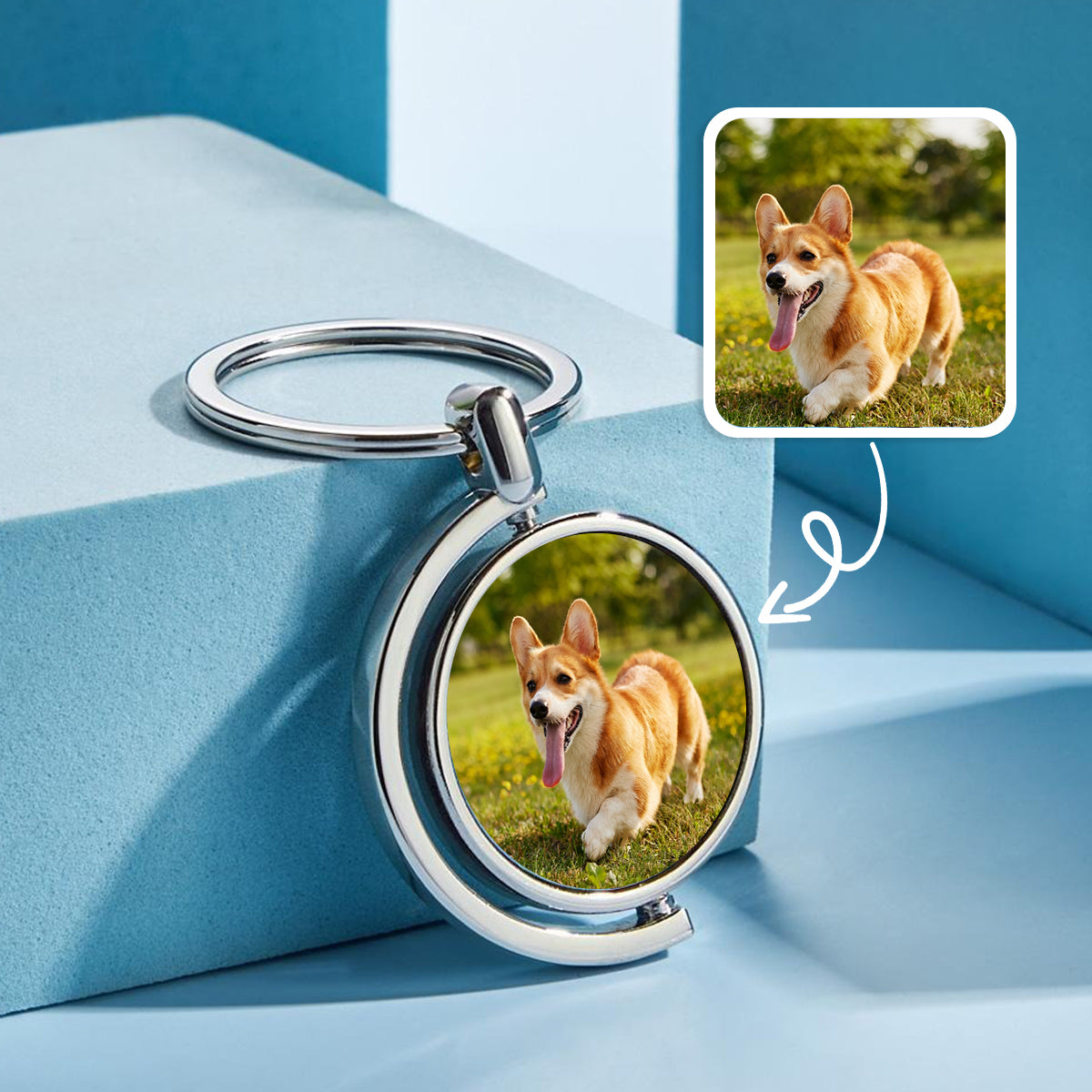 Porte-clés photo tourbillonnant - cadeau pour les amoureux des chats, les amoureux des chiens, ceux qui ont perdu un être cher - Porte-clés personnalisé