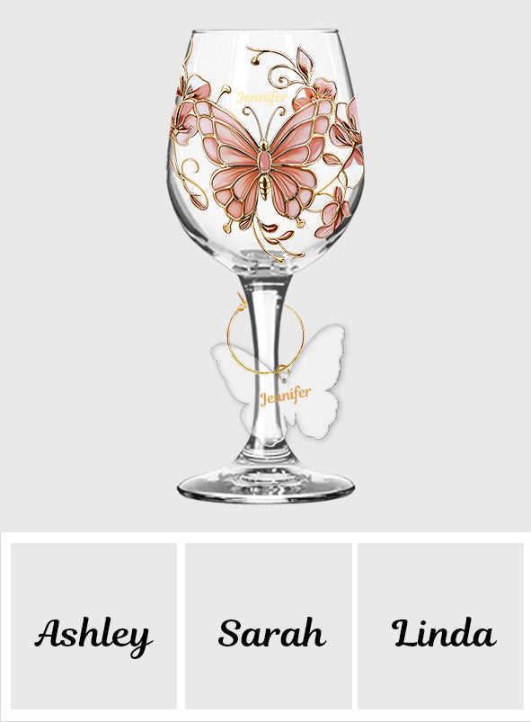 Pink Glass Butterfly - Personalized Butterfly Wine Glass With Long Stem