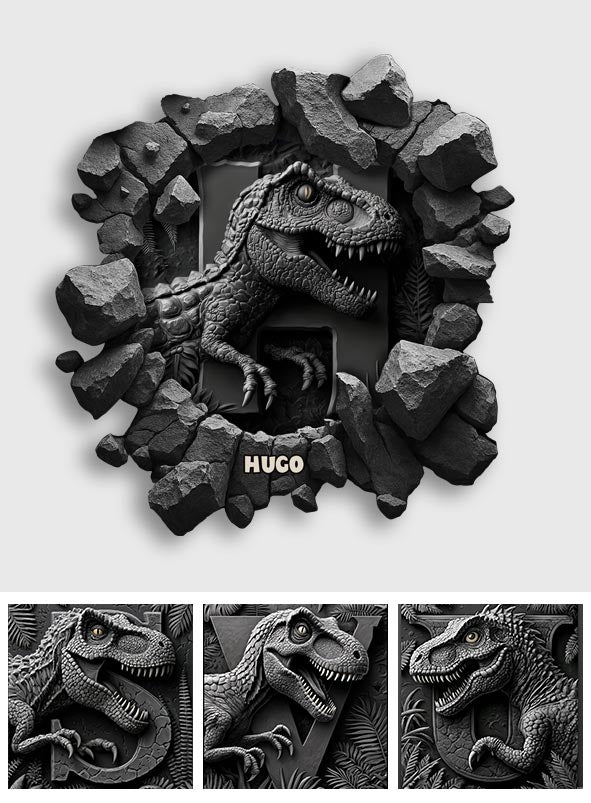 Tapis de porte/tapis de porte personnalisé en forme d'enfant avec alphabet dinosaure et prénom - Motif dinosaures - Alphabet cool - Nom personnalisé