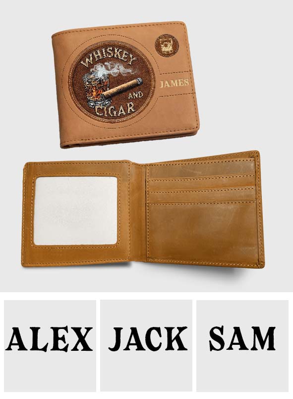 Whiskey And Cigar - Personalized Whisky Leather Wallet