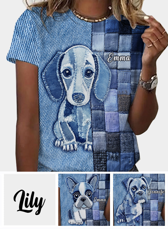 T-shirt personnalisé « J’adore les teckels » avec un chien.