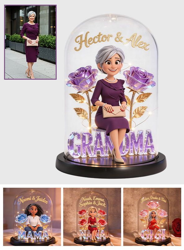 Custom Any Photo - Personalized Grandma Glowing Roses Glass Dome