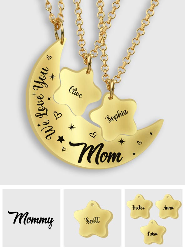 Je t'aime jusqu'à la lune et retour - Collier pendentif personnalisé assorti pour maman