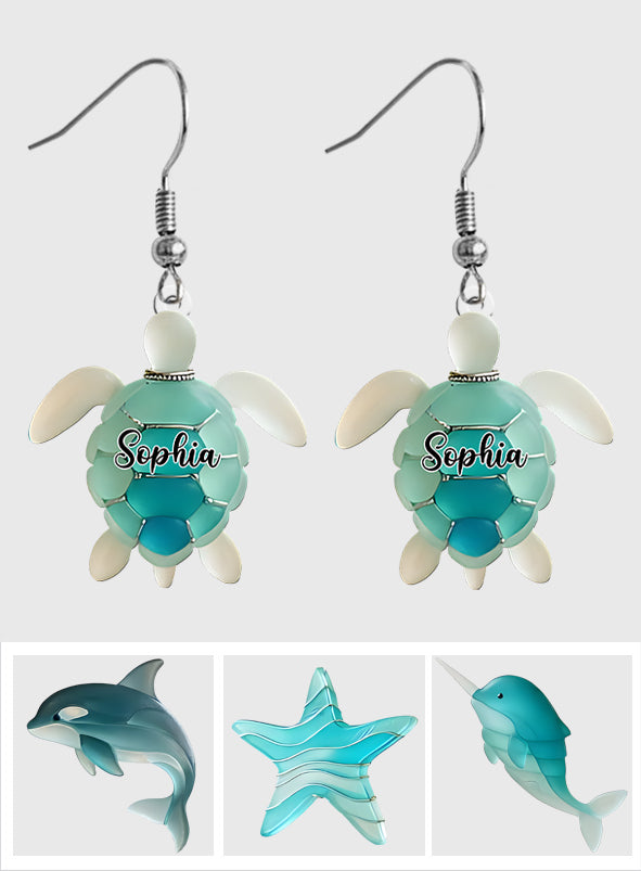 Boucles d'oreilles tortue en verre de mer personnalisées