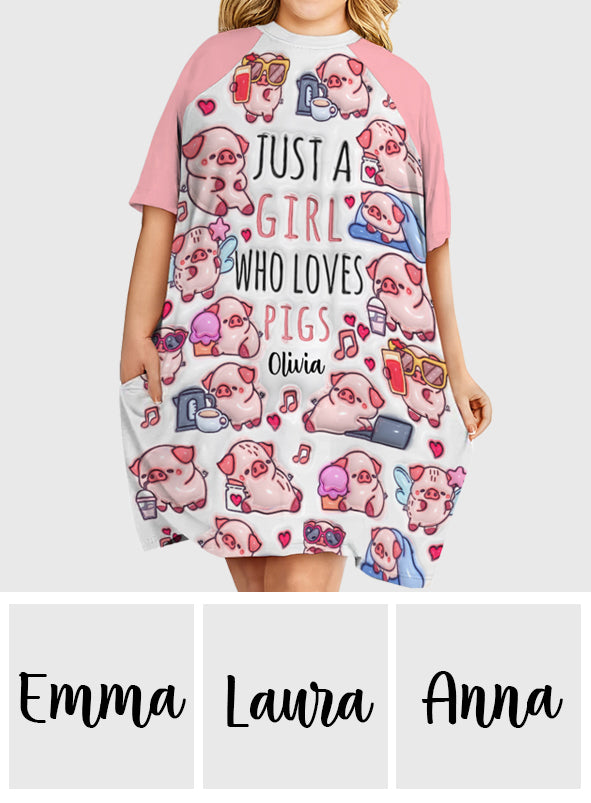 Juste une fille qui aime les cochons - Robe-t-shirt de nuit personnalisée pour les amoureux des cochons