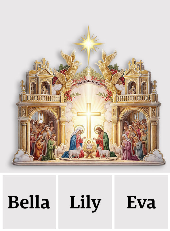 Crèche de Jésus - Paillasson/Tapis de porte chrétien personnalisé en forme de motif chrétien