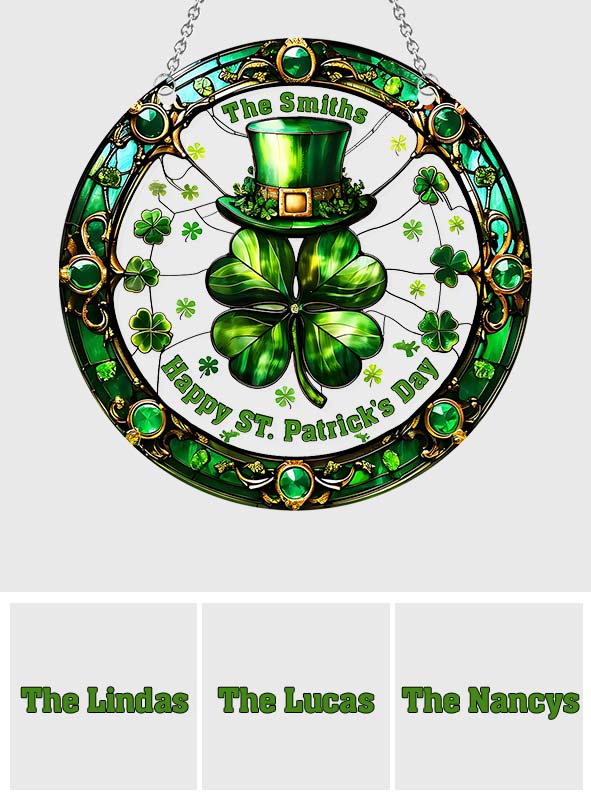 Happy Patrick Day - Personalized Family Window Hanging Suncatcher Ornament