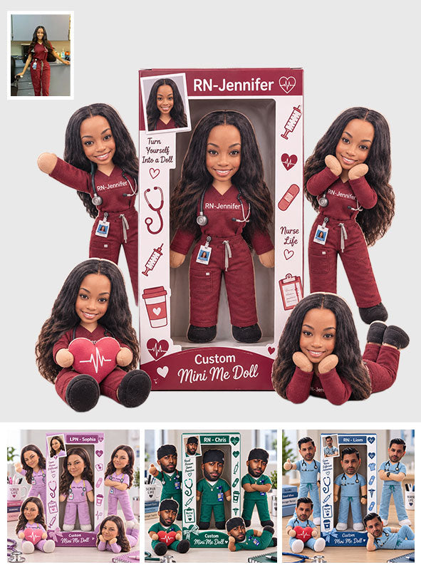 Custom Photo Mini Me Doll - Personalized Nurse Poseable Doll Gift Box