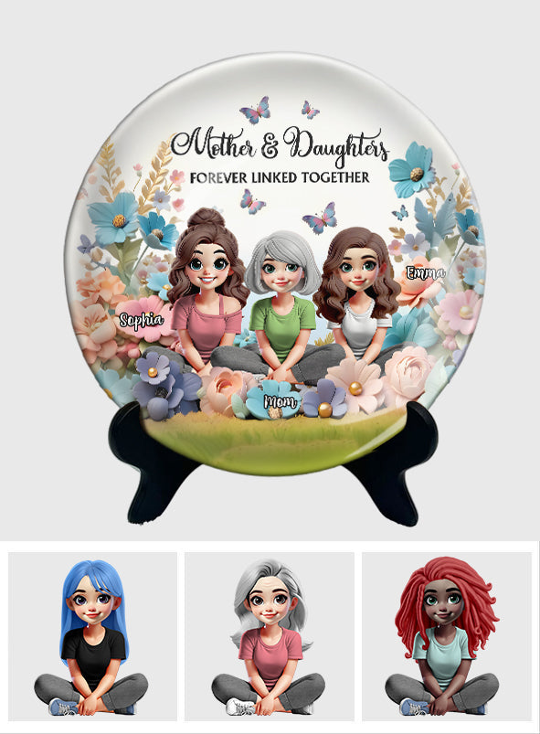 Mother & Daughter Forever Linked Together - Personalized Mother Ceramic Round Plate
