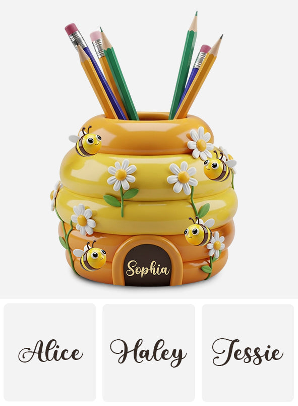 Adorable ruche - Porte-stylo en bois personnalisé en forme d'abeille