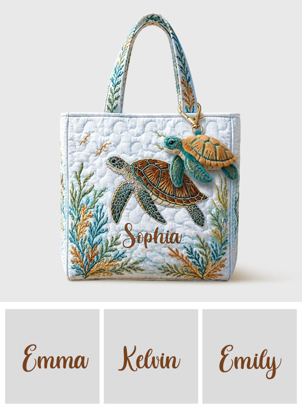 Sac Set Tortue de Mer Avec Charme - Sac Tote Matelassé Personnalisé Avec Charme Doux