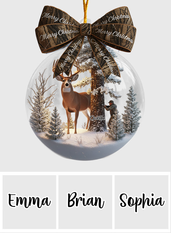 Christmas Gift For Hunters - Personalized Hunting Snow Globe Ornament With Bow
