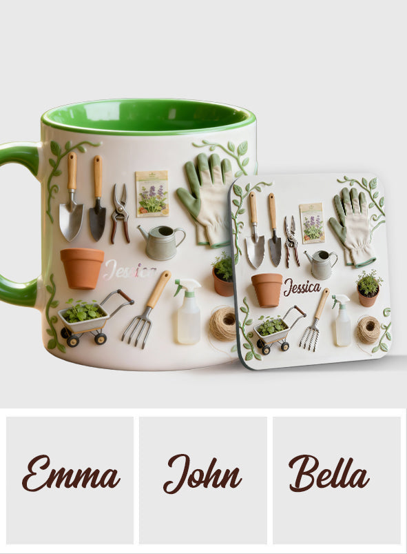 J'adore le jardinage - Mug et sous-verre personnalisés sur le thème du jardinage
