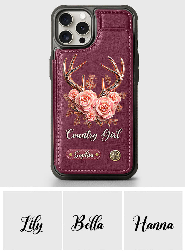 Étui portefeuille personnalisé Country Girl - Étui de téléphone à motif chasse