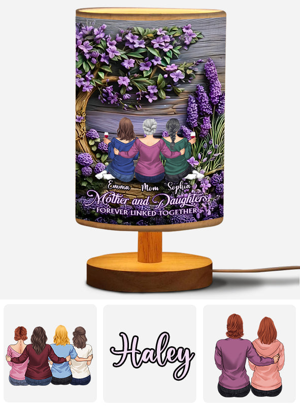 Mother And Daughters Forever Linked Together - Personalized Mother Table Lamp with Wood Base
