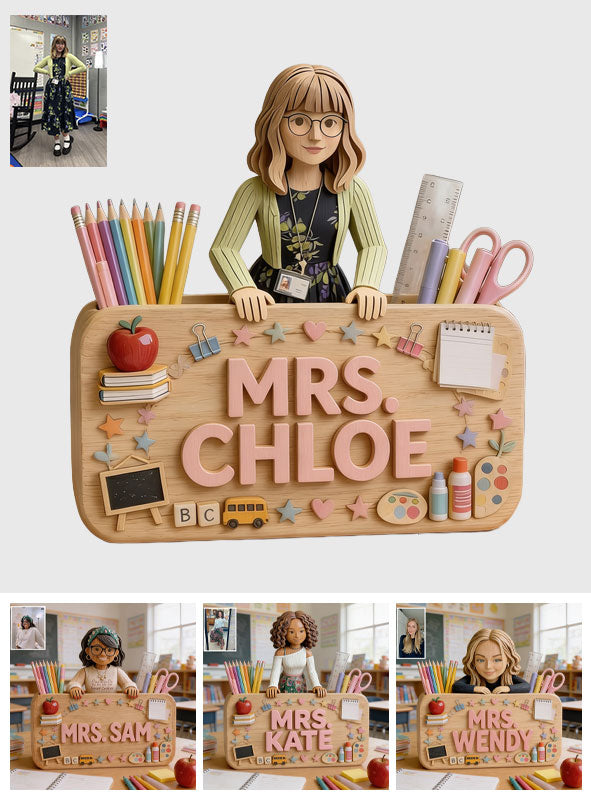 Back To School - Personalized Teacher Wooden Desk Organizer