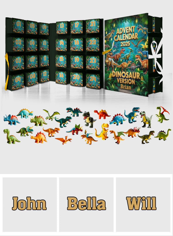 Calendrier de l'Avent Dinosaure - Calendrier de l'Avent pliable et personnalisé pour enfant avec décorations