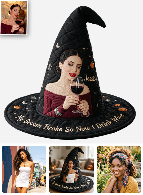 My Broom Broke - Personalized Wine Quilt Witch Hat