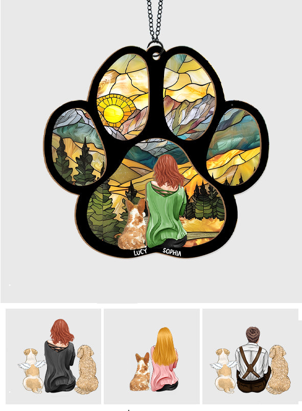 Une fille et son chien : un lien indéfectible - Attrape-soleil personnalisé à suspendre à une fenêtre (2 couches) - Motif chien