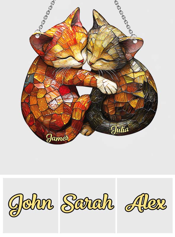Cute Cat Couple - Personalized Cat Window Hanging Suncatcher Ornament