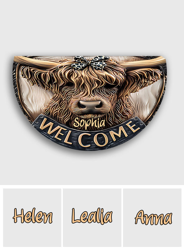 Cute Highland Cow Welcome - Personalized Shaped Doormat