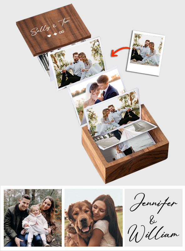 Boîte photo en bois personnalisée pour couple - Photo au choix