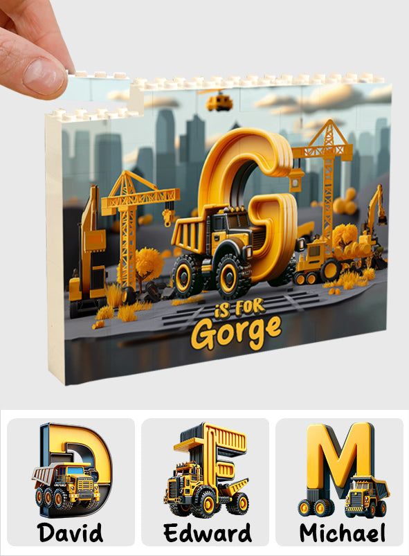 Construction Vehicles Letters - Personalized Kid One-sided Horizontal Rectangle Building Brick Blocks