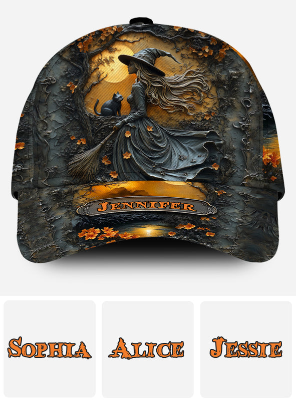 Belle sorcière et son chat noir - Casquette de sorcière classique personnalisée