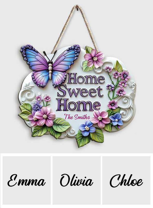 Home Sweet Home - Panneau en bois personnalisé en forme de papillon