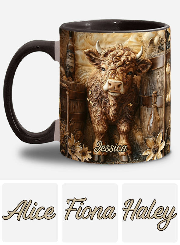 Vintage Beautiful Highland Cow - Personalized Accent Mug