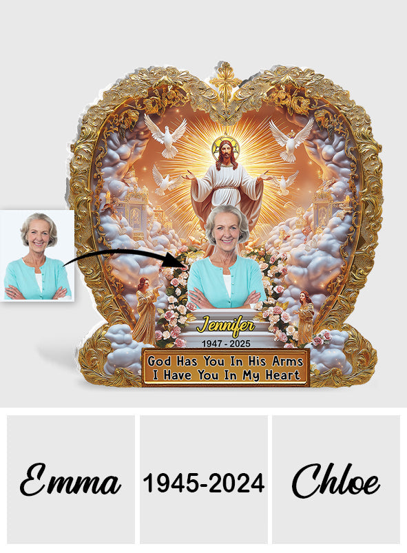 Dieu vous tient dans ses bras - Plaque commémorative personnalisée en acrylique de forme sur mesure