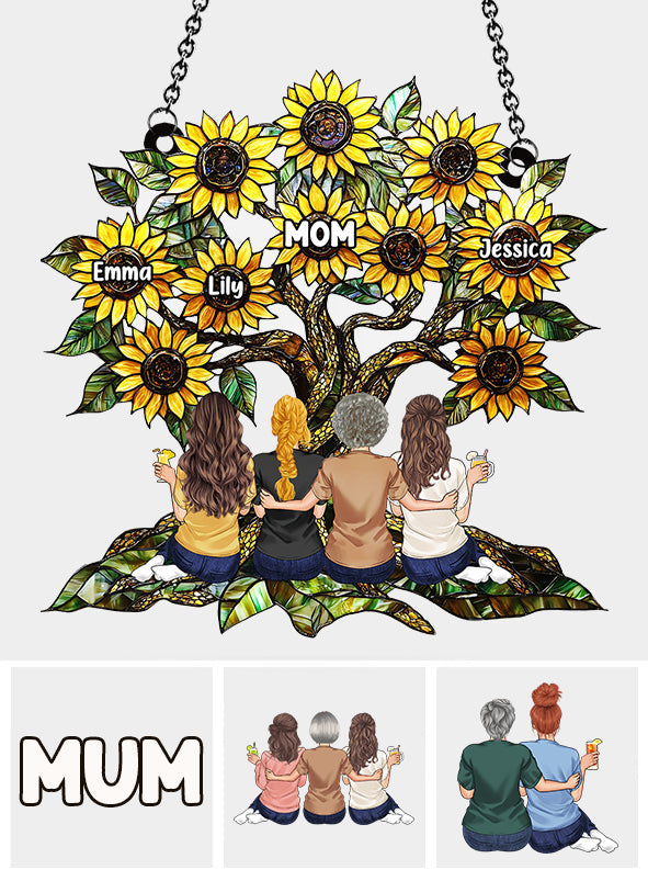 Tournesol Mère et Filles - Attrape-soleil personnalisé à suspendre à la fenêtre - Ornement Tournesol Mère et Filles