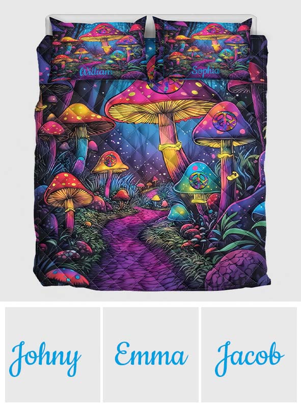 Superbe ensemble de courtepointe hippie personnalisé en forme de champignon