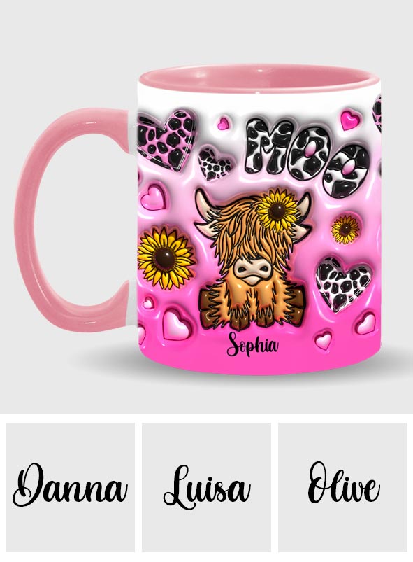 Sunflower Highland Cow - Personalized Accent Mug
