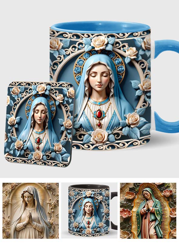 Mug personnalisé chrétien orné d'une rosace représentant la Mère de Dieu