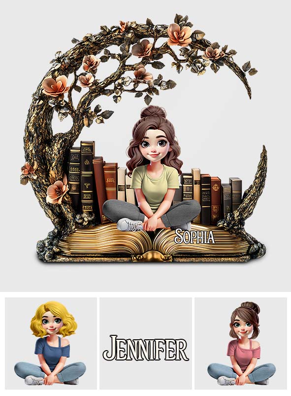 Une fille qui aime les livres - Plaque acrylique personnalisée en forme de livre