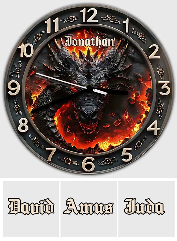 Dragon volcanique - Horloge murale personnalisée Dragon