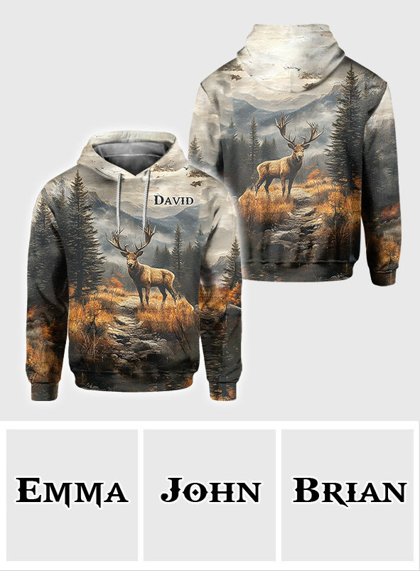 T-shirt de chasse personnalisé « Beau cerf » avec nom au choix - Motif : cerf magnifique