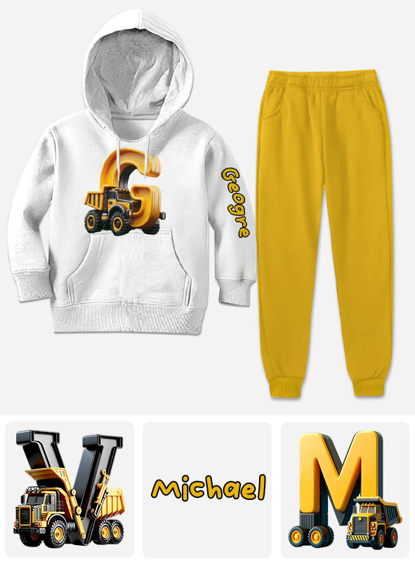 Boy's Cool Truck Print Hooded Outfit - Personalized Kid Hoodie & Kid Jogger Sweatpants