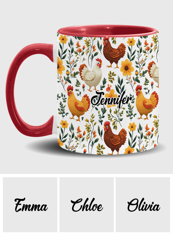 Mug personnalisé à motif de poules fleuries - Mug à thème poules mignonnes
