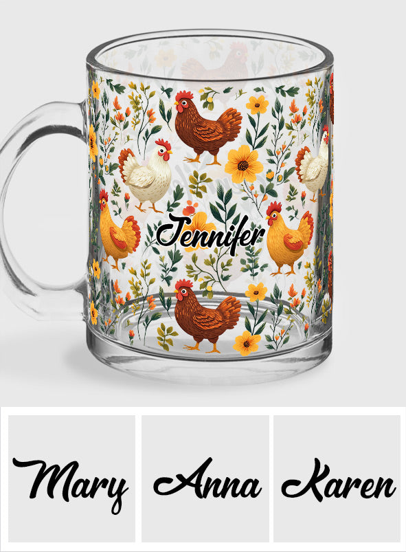 Cute Floral Chickens - Personalized Chicken Glass Mug
