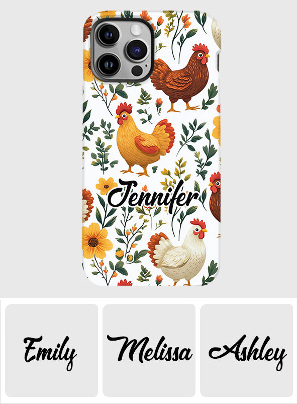 Coque de téléphone personnalisée avec motif de poules fleuries mignonnes - Coque de téléphone imprimée avec des poules - Motifs de poules - Mignonnes