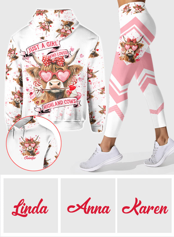 Juste une fille qui aime les vaches des Highlands - Sweat à capuche et legging personnalisés avec motif vache des Highlands