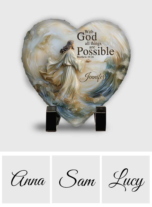 With God All Things Are Possible - Personalized Christian Heart Shaped Stone